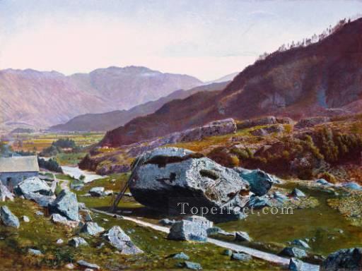 Bowder Stone Borrowdale TCS city scenes landscape John Atkinson Grimshaw Oil Paintings